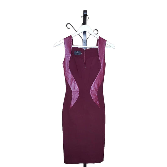 Hybrid Maroon Midi Dress with Faux Leather Detail, Size 2