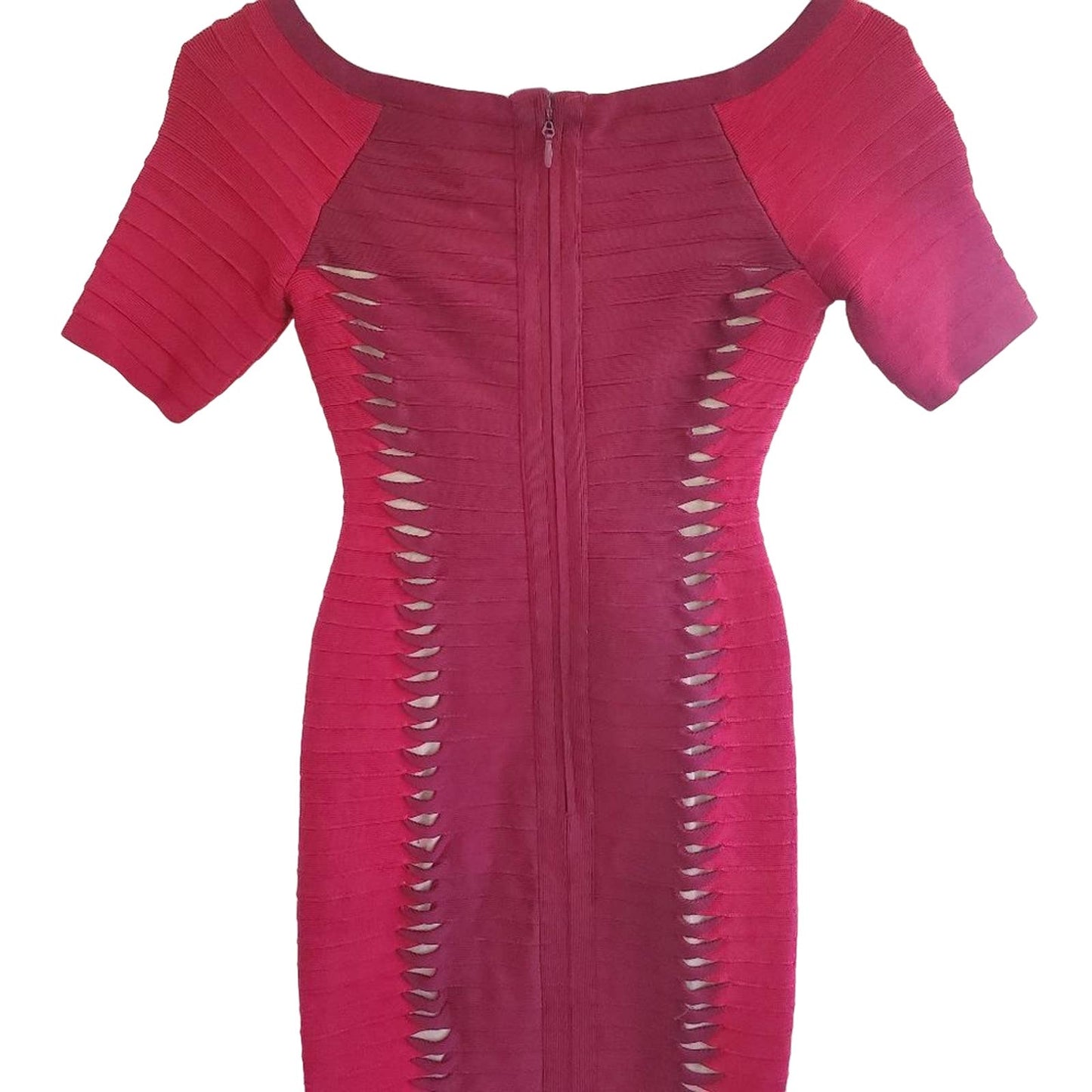 HERVE LEGER Red Short Sleeve Bodycon Bandage Scoop Neck Dress, Size X-Small