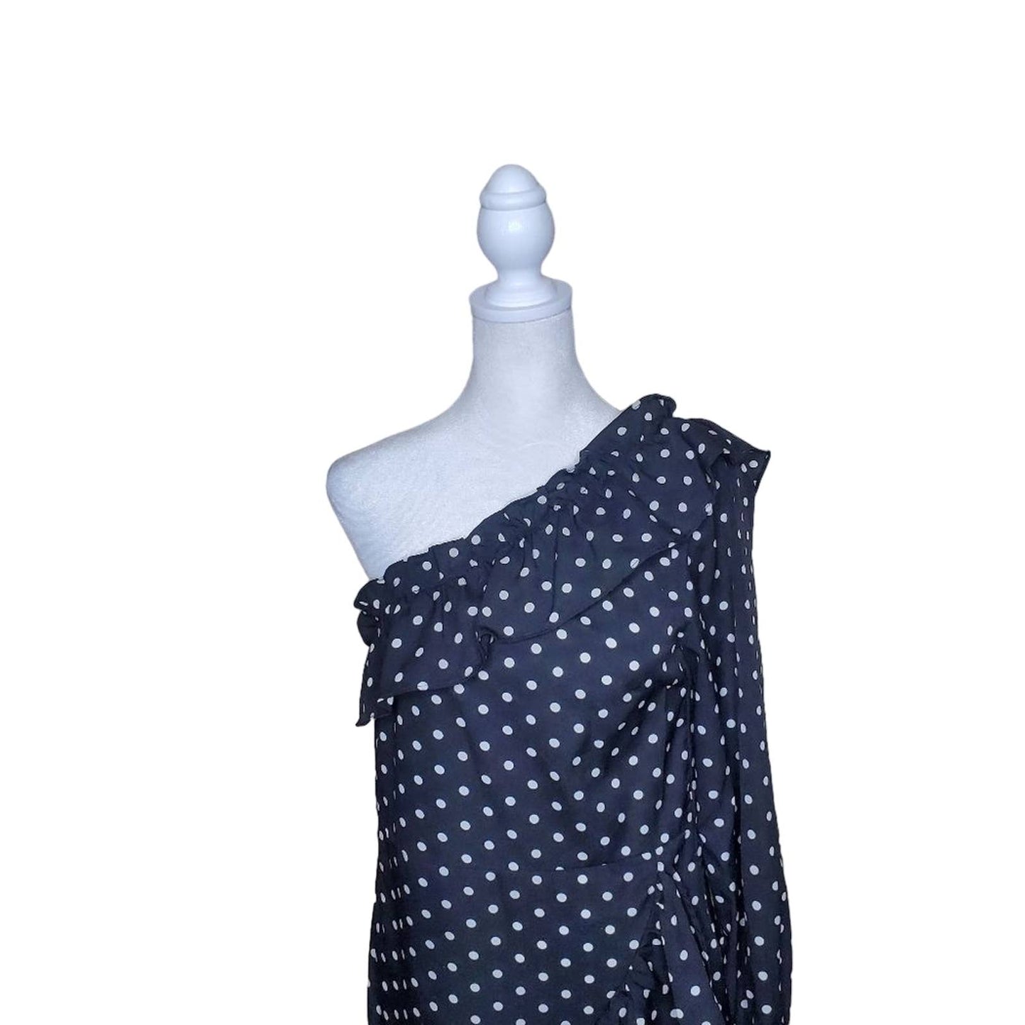 Femme Luxe Black & White Polka Dot One Shoulder Mini Dress, Size X-Small
