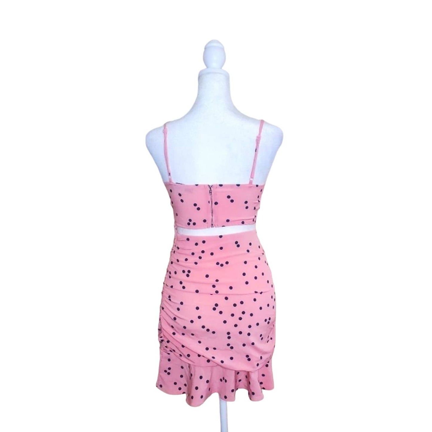 Femme Luxe Bubble Gum Pink with Purple Polka Dots Skirt & Crop Top Set, Size X-Small