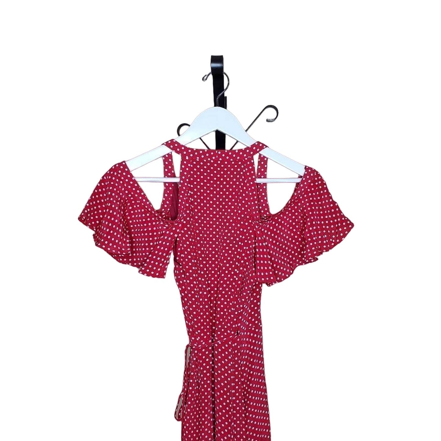 Privacy Please Red & White Polka Dot Wrap Maxi Dress, Size X-Small