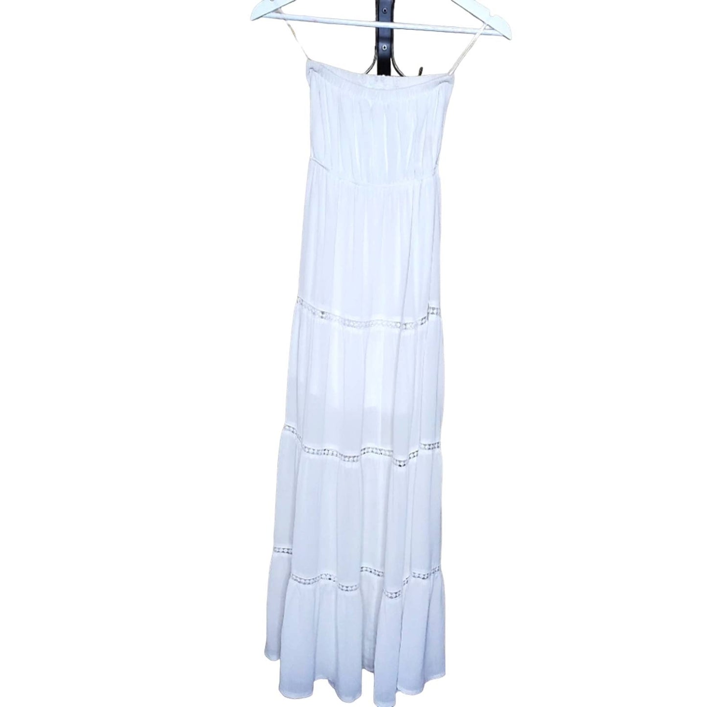PARISIAN Strapless Long White Dress with Sleeves, Size 2