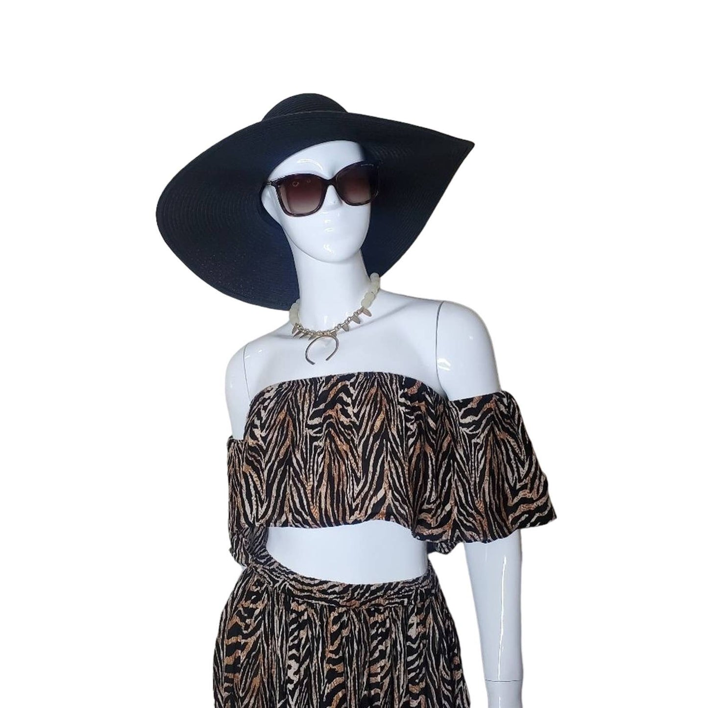 ASOS Tiger Print Skirt & Ruffle Crop Top Set, Size 2