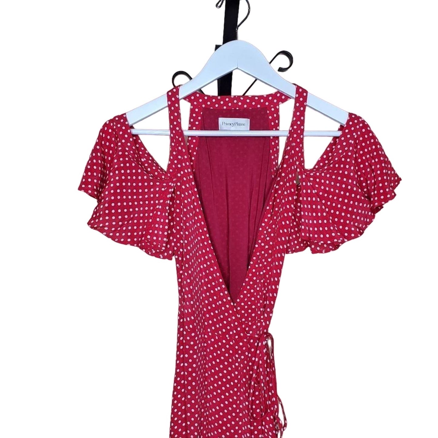 Privacy Please Red & White Polka Dot Wrap Maxi Dress, Size X-Small