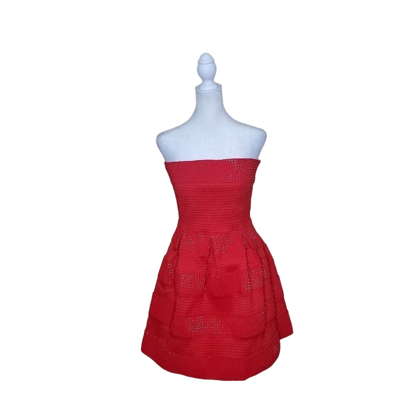 No Brand Strapless Red Mini Dress with Sparkle Detail, Size 2-4