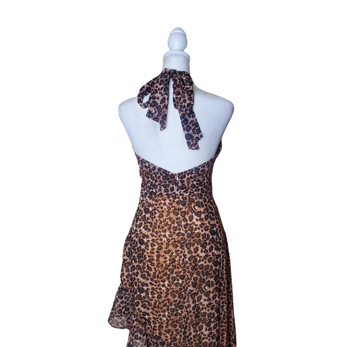 In the Style Leopard Print Halter Ruffle Dress, Size 4