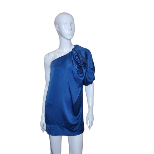 Stella Mccartney Blue One Shoulder Blouse Mini Dress, Size 36/US 0-2