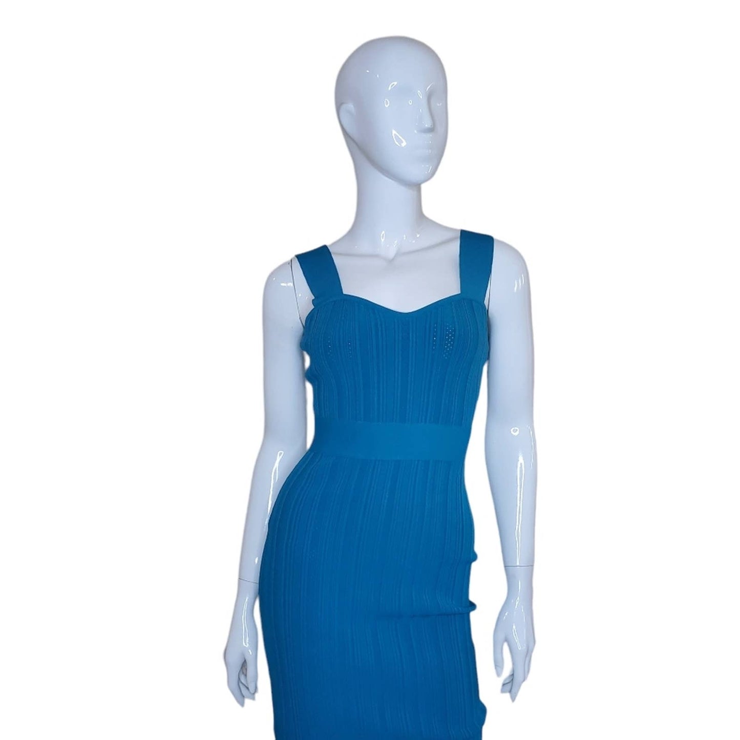 HERVE LEGER Teal Pointelle-Knit Midi Dress, Size Small