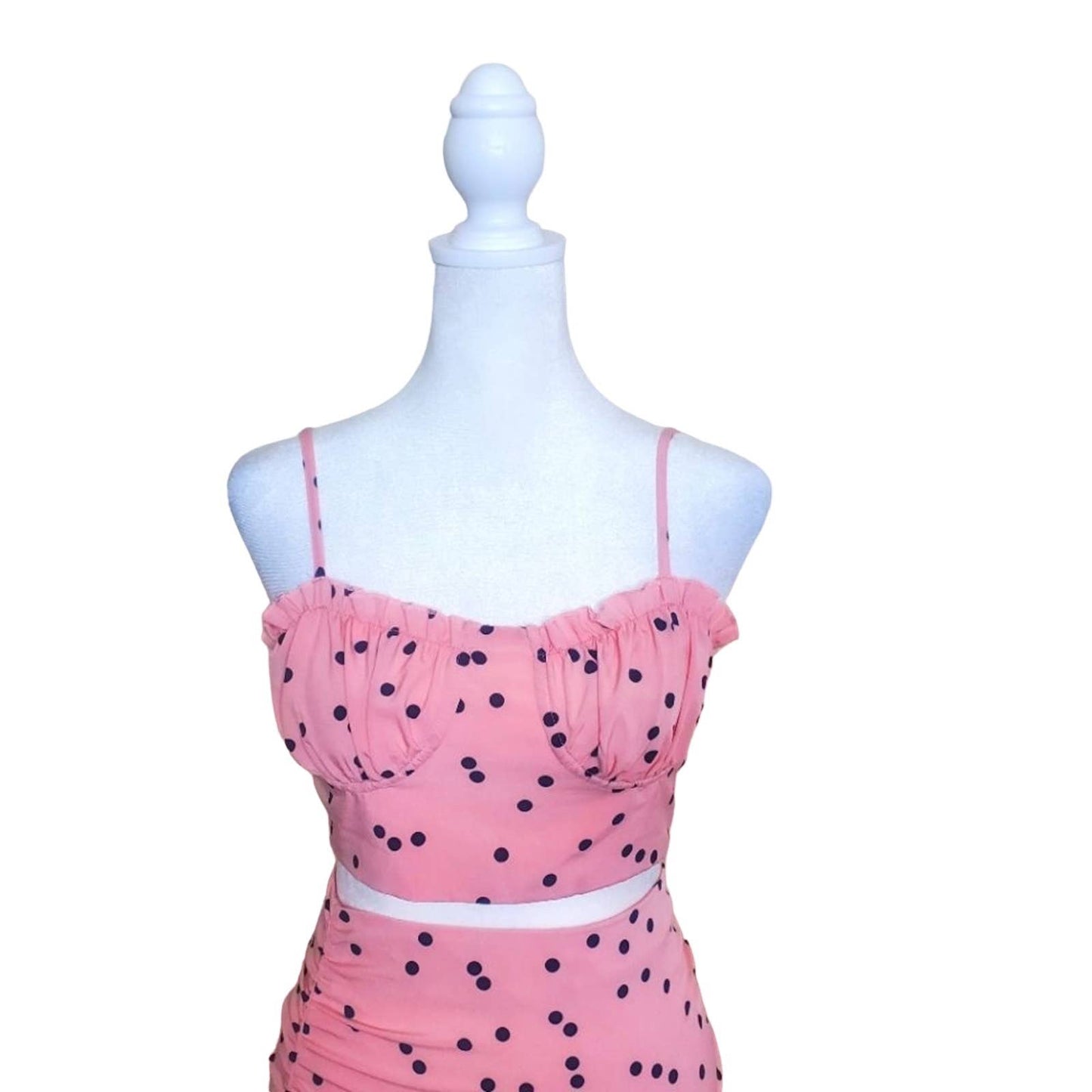 Femme Luxe Bubble Gum Pink with Purple Polka Dots Skirt & Crop Top Set, Size X-Small