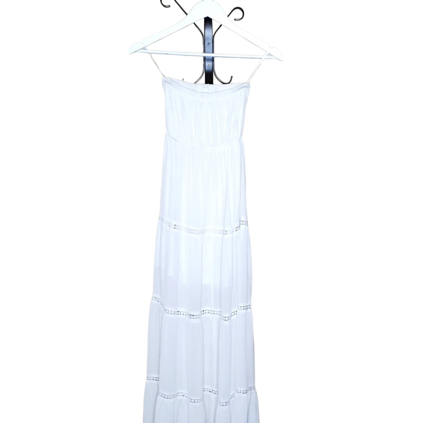 PARISIAN Strapless Long White Dress with Sleeves, Size 2