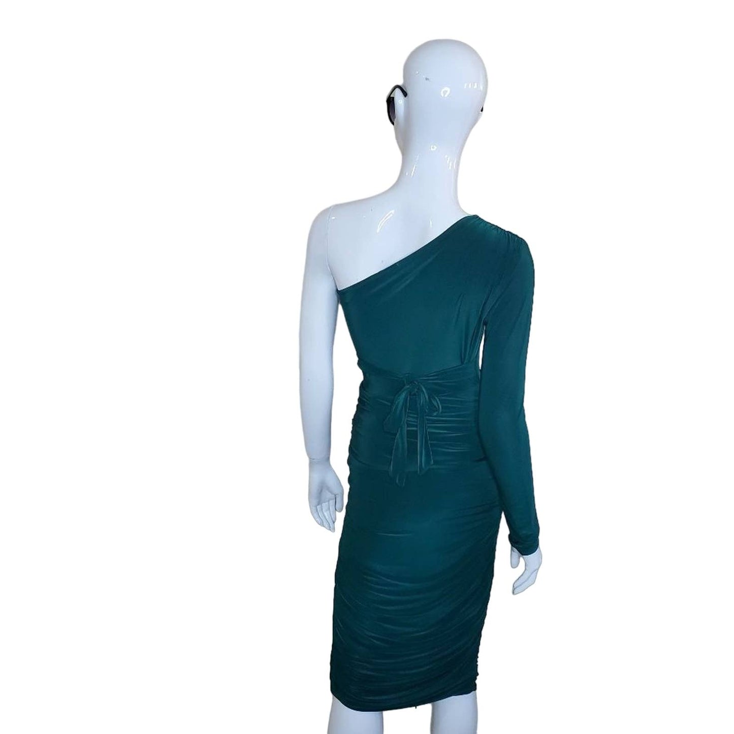 Femme Luxe Emerald Green One Shoulder Bodycon Midi Dress, Size UK6/US0