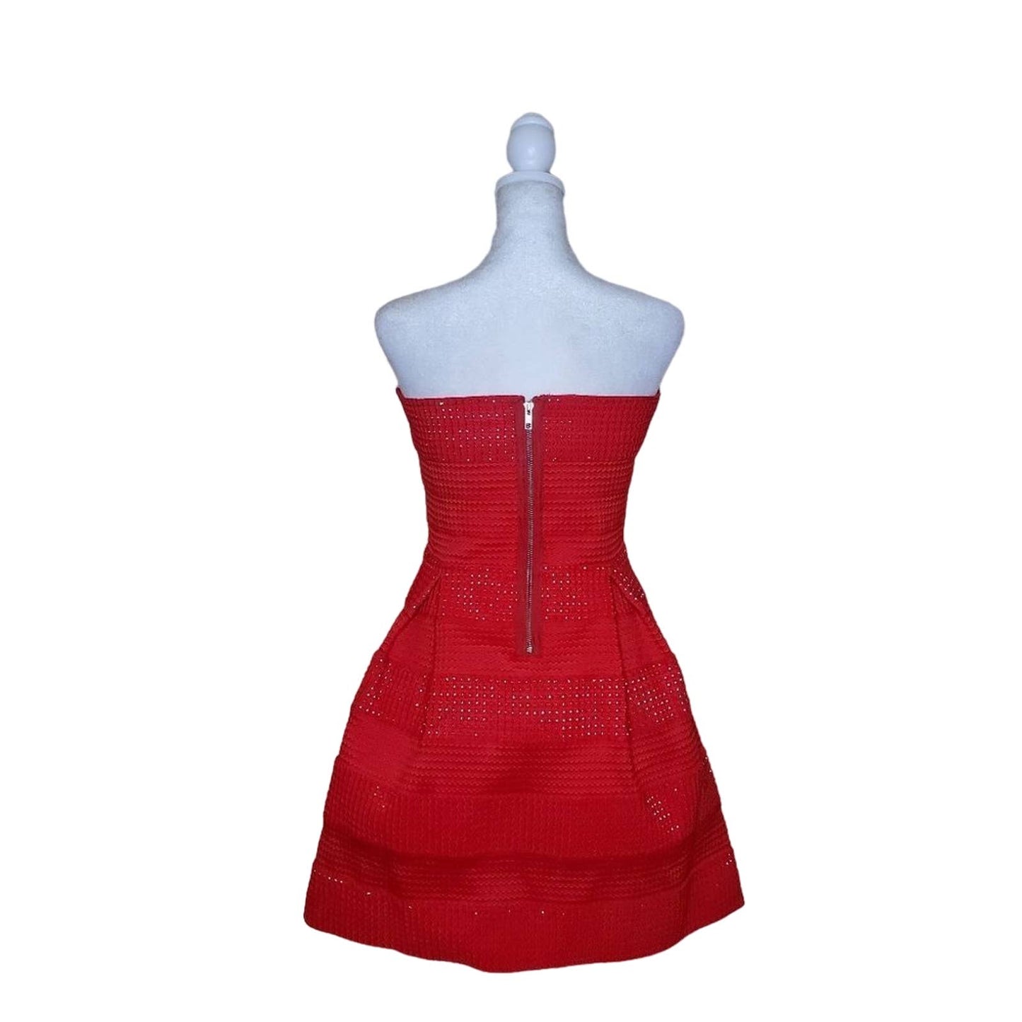 No Brand Strapless Red Mini Dress with Sparkle Detail, Size 2-4