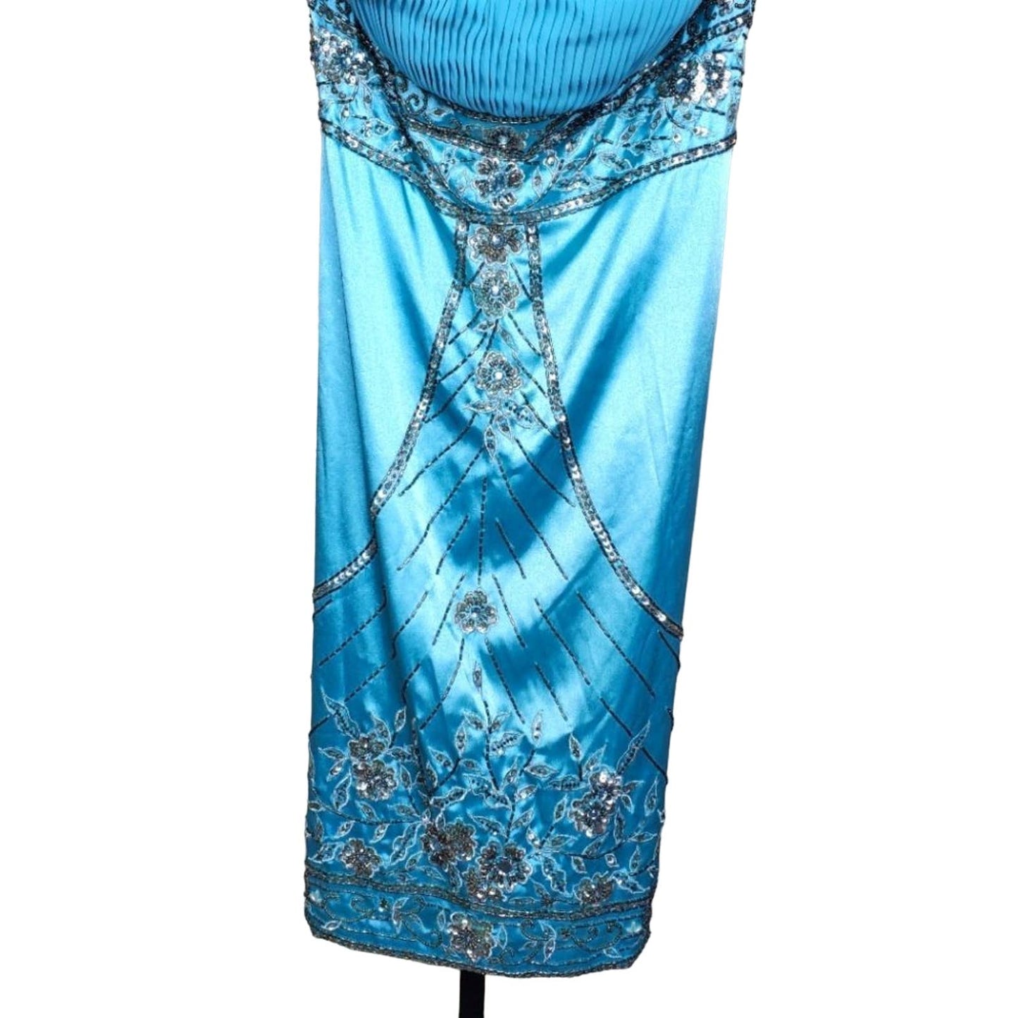 NEW Sue Wong Strapless Beaded Embroidered Blue Dress, Size 2