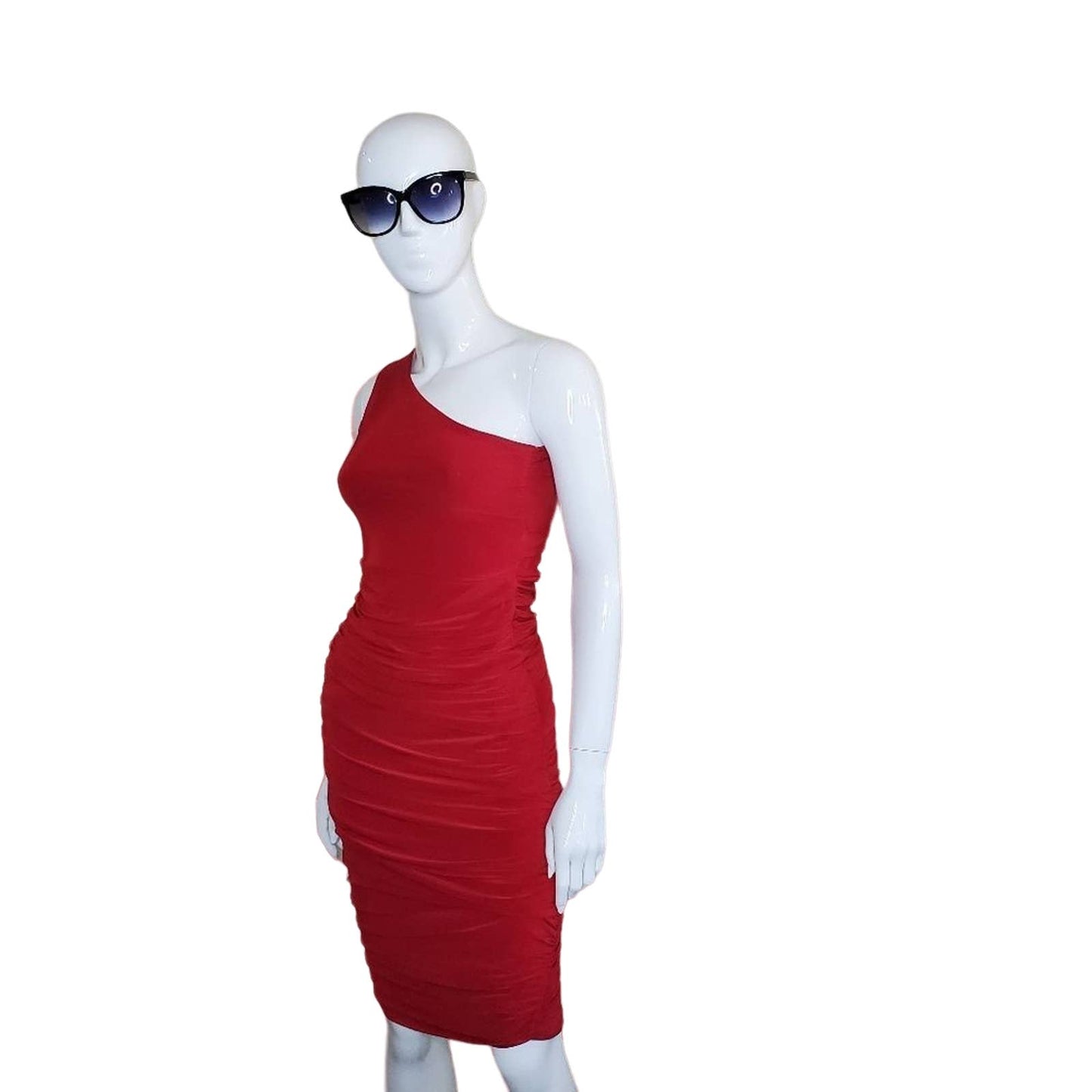 Femme Luxe One Shoulder Sleeveless Bodycon Red Dress, Size UK6/US 0