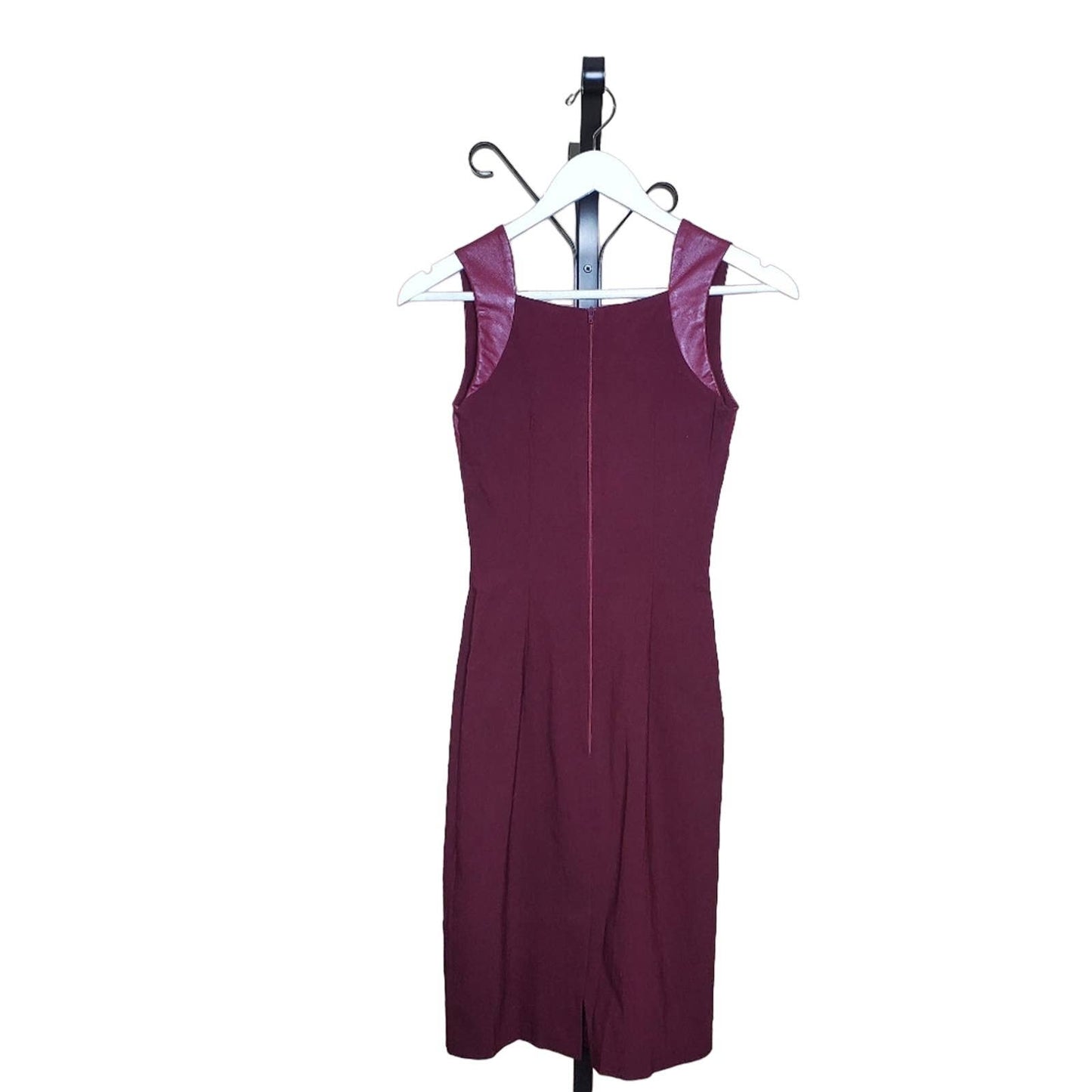 Hybrid Maroon Midi Dress with Faux Leather Detail, Size 2