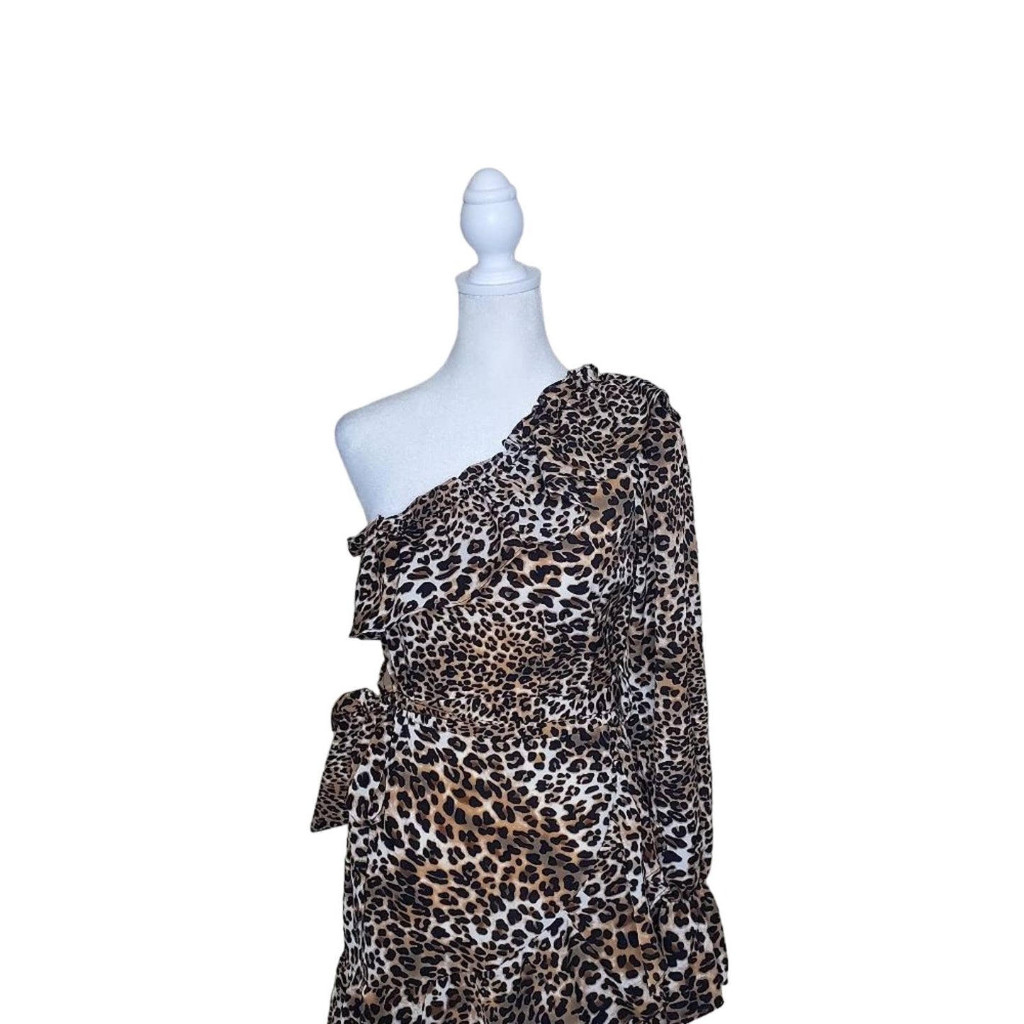 Femme Luxe Leopard Print One Shoulder Mini Dress, Size X-Small