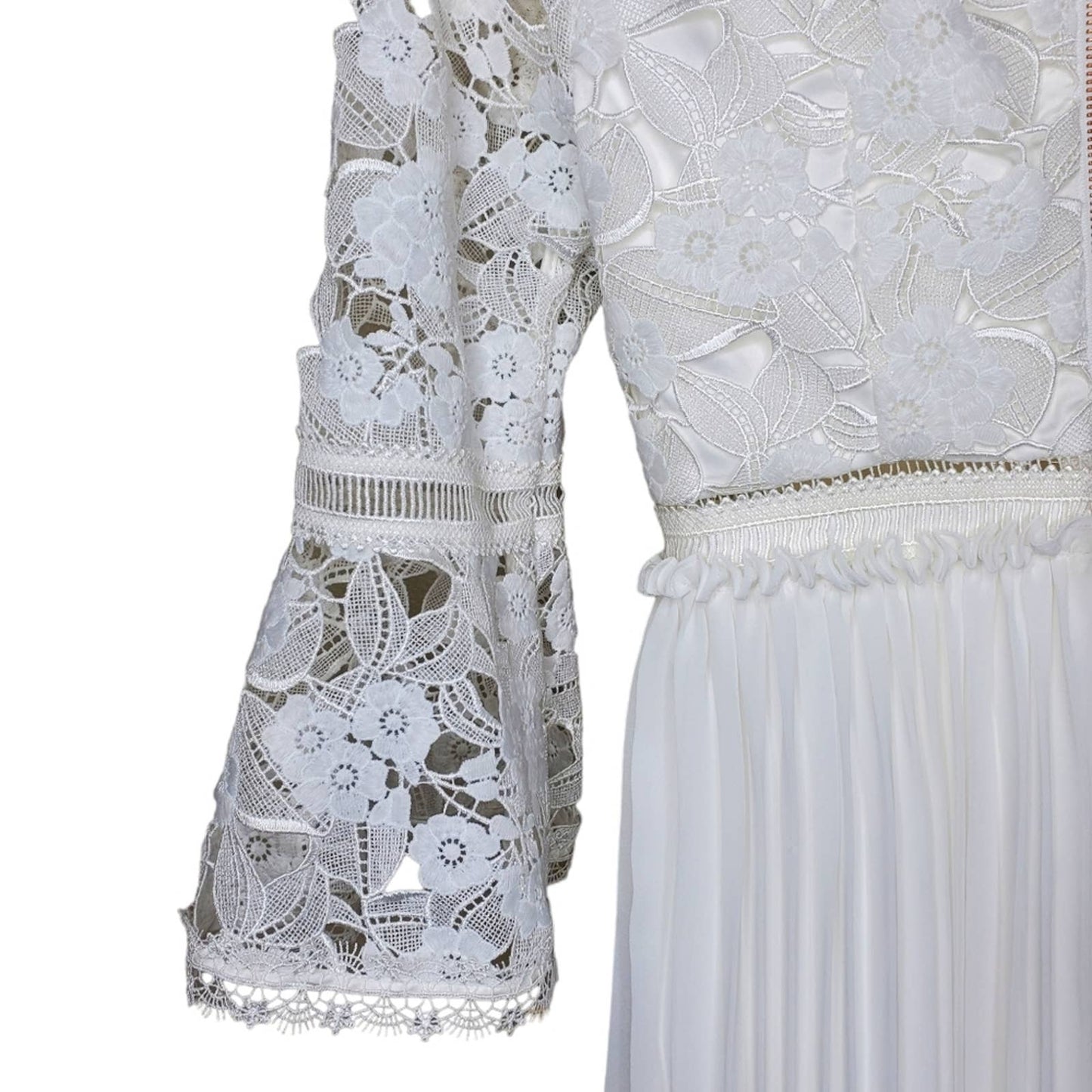 TED BAKER LONDON White Lace Long Sleeve Pleated Skirt Mini Dress, Size 0