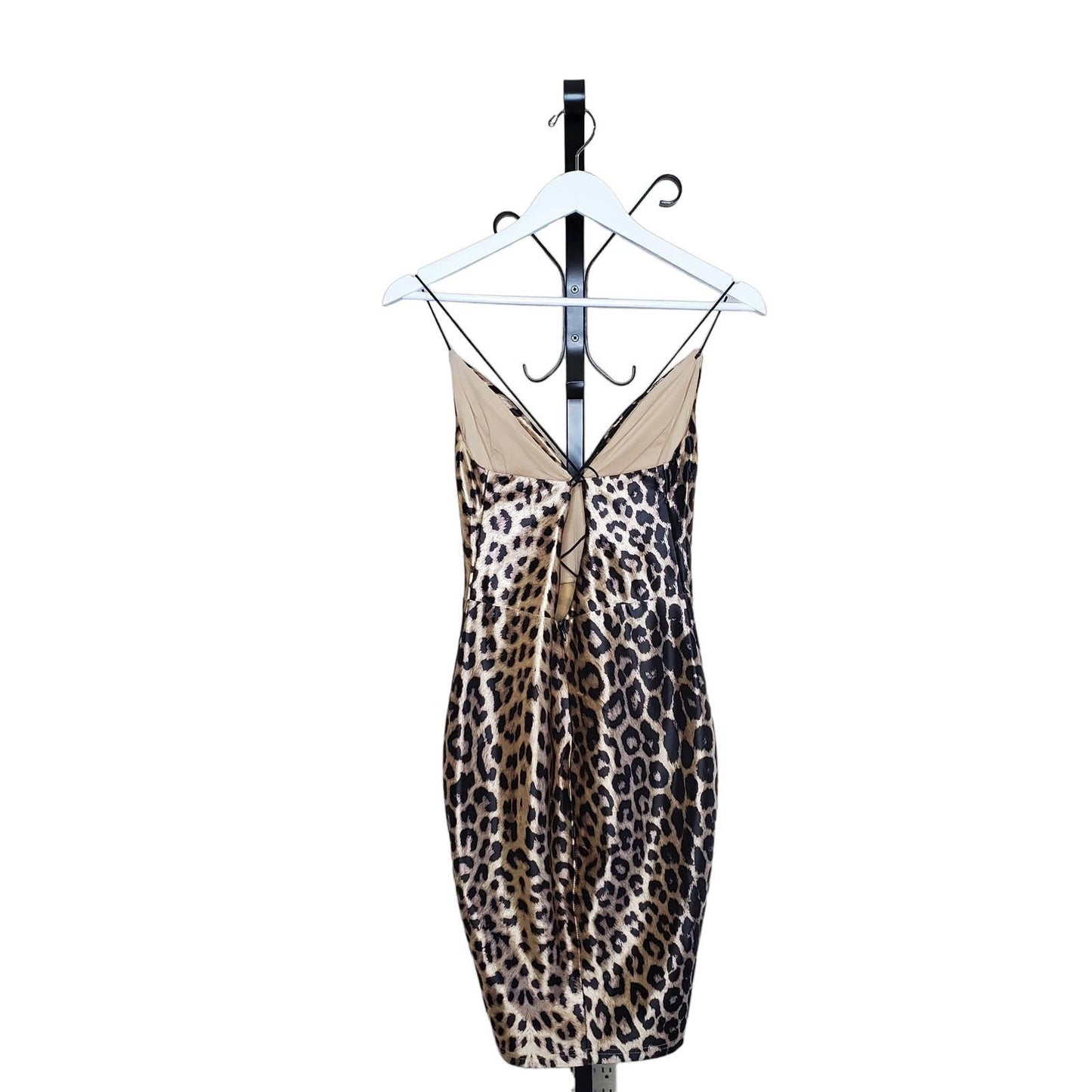 Fashion Nova Leopard Print Spaghetti Criss Cross Back Midi Dress, Size Small