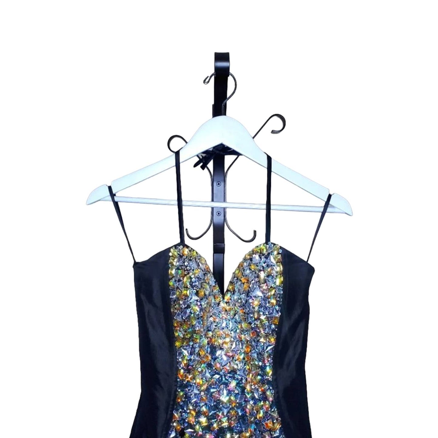 Jovani Black Crystal Strapless Mini Dress, Size 0