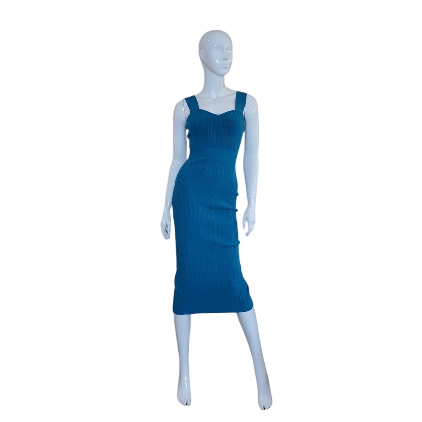 HERVE LEGER Teal Pointelle-Knit Midi Dress, Size Small