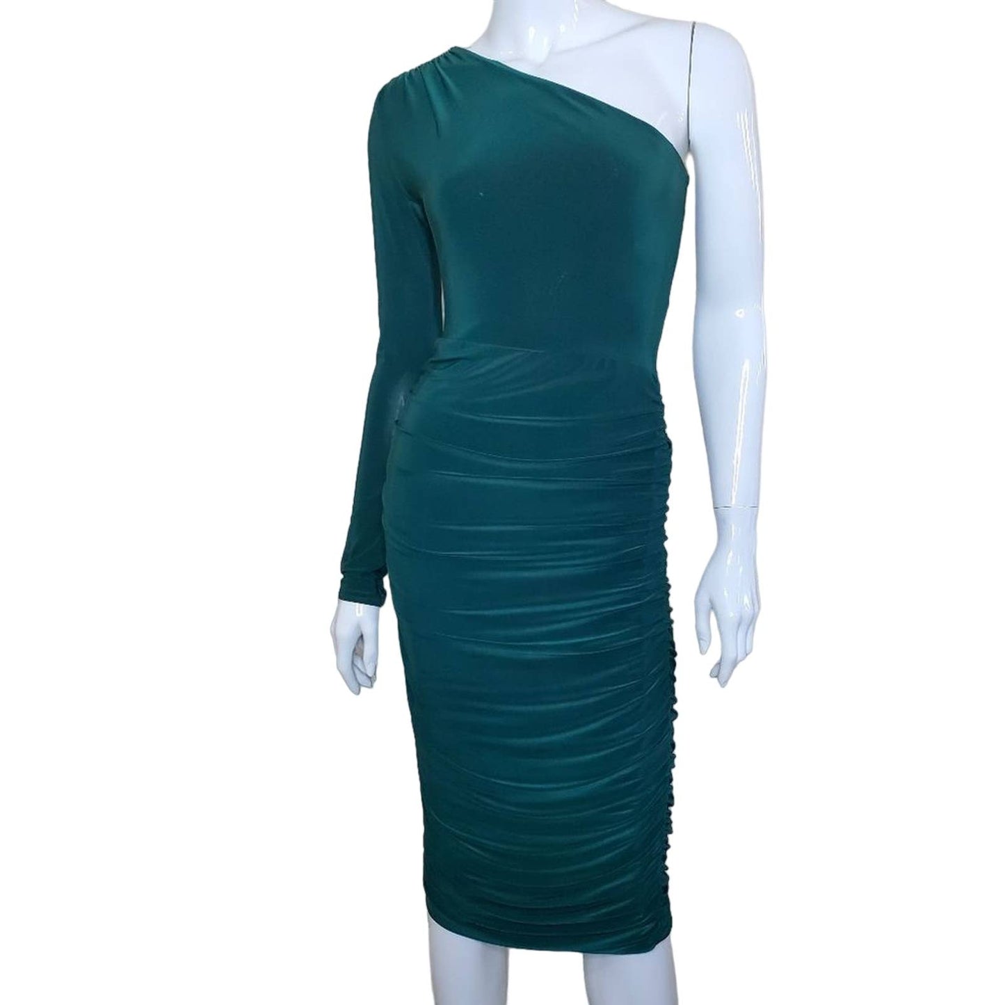 Femme Luxe Emerald Green One Shoulder Bodycon Midi Dress, Size UK6/US0