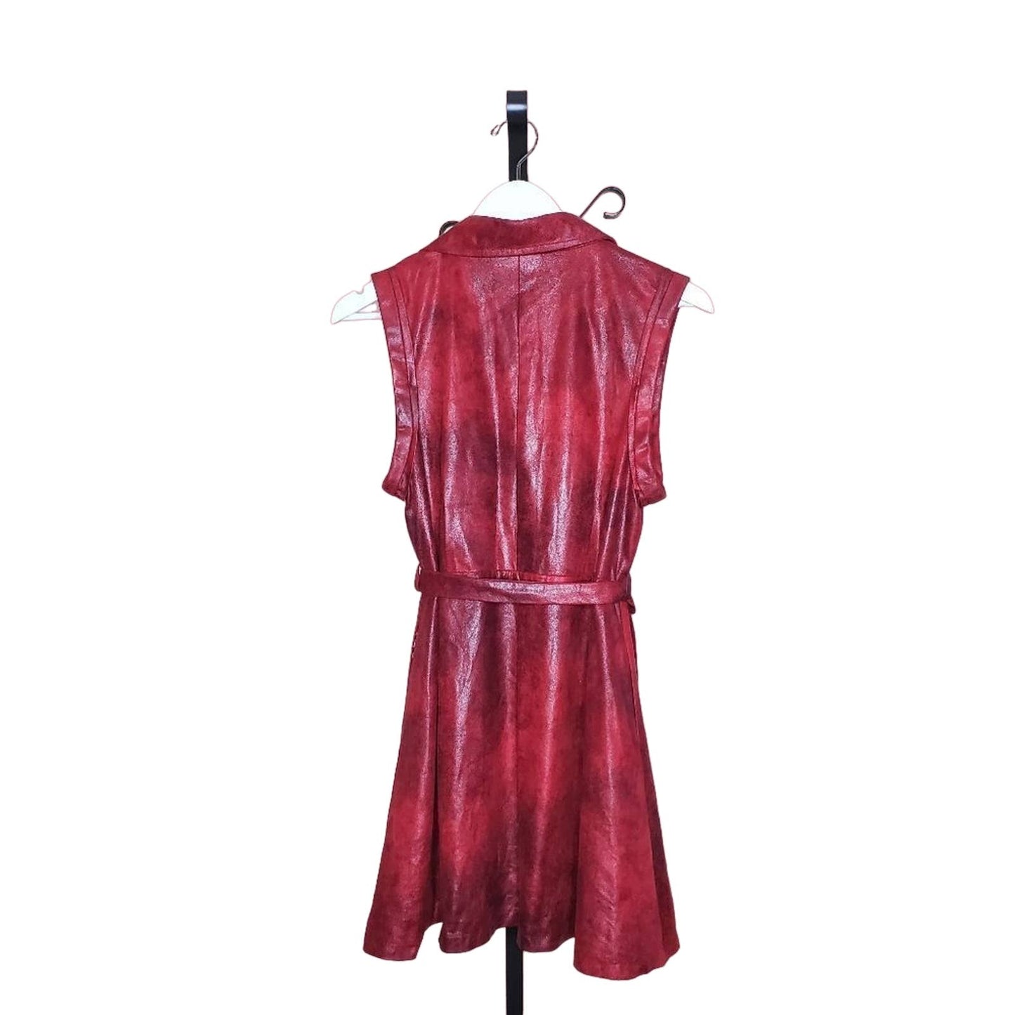 Melody Sleeveless Red Dress with Button Detail and Tie, Size Small