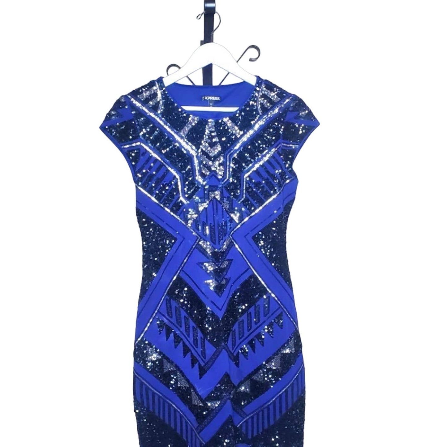 Express Navy with Black and Silver Sequin Detail, Size Medium