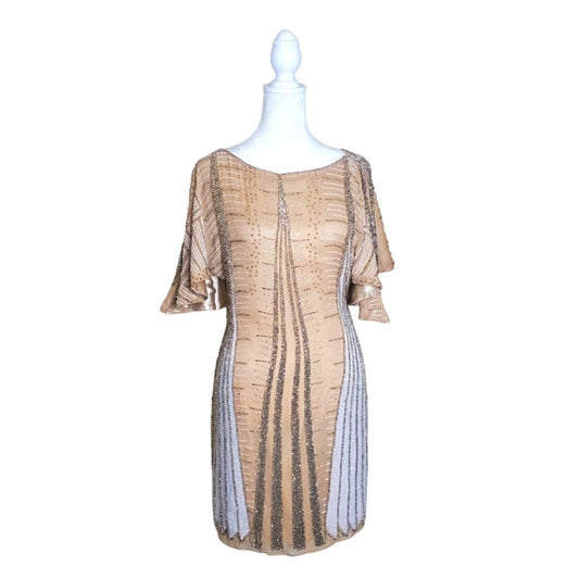 Parker Nude Beaded Mini Dress with Open Back, Size X-Small