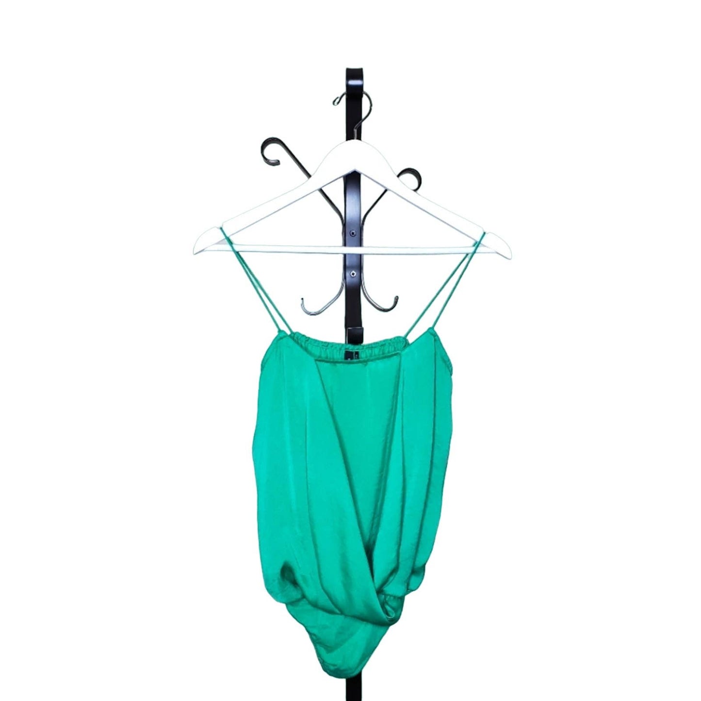 MARCIANO Green Spaghetti Strap Draped Bodysuit, Size X-Small