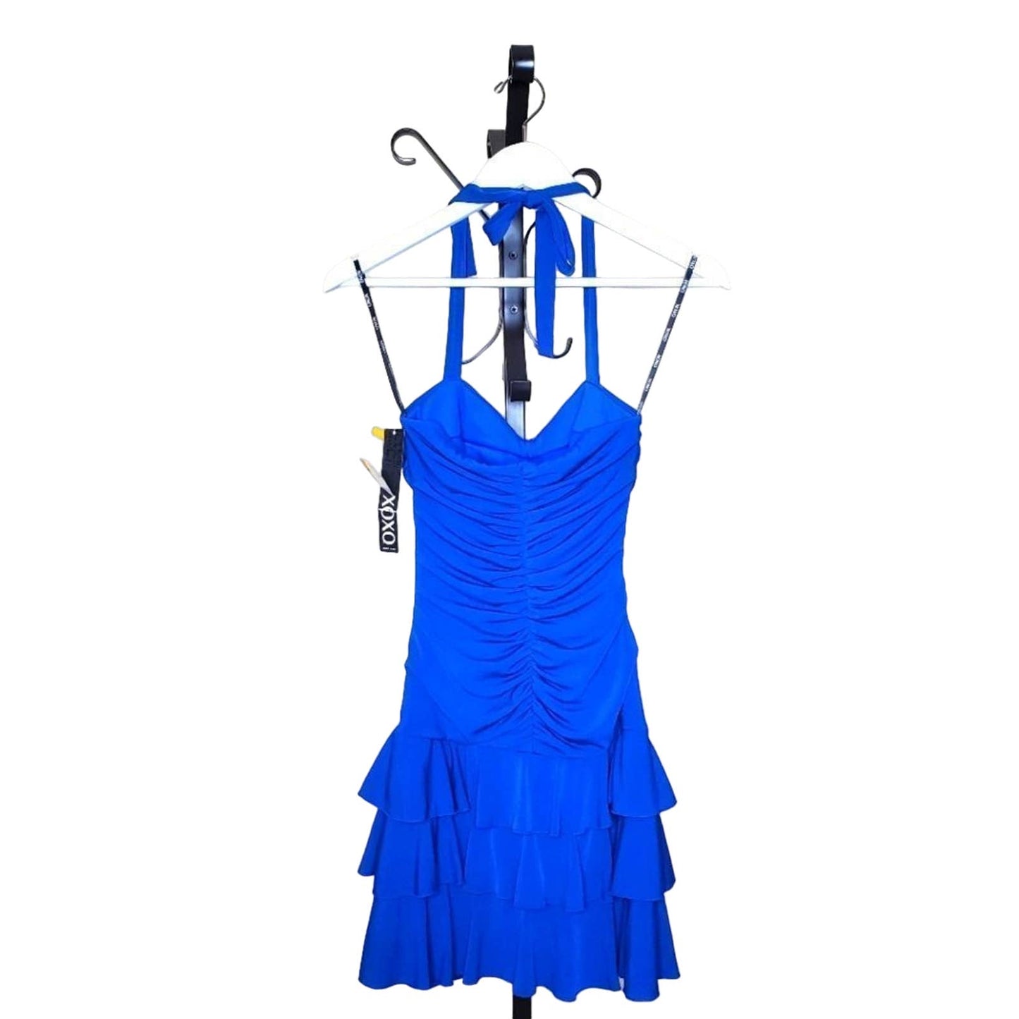 NEW XOXO Cobalt Blue Ruched Ruffle Halter Dress, Size Small